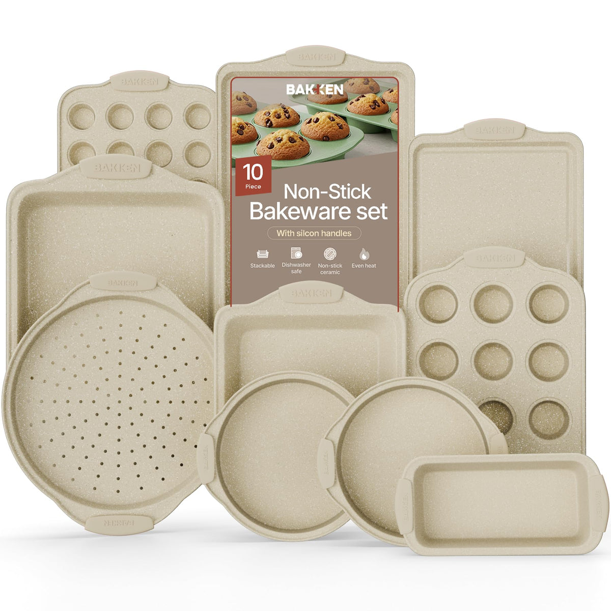 BAKKENMASTER 10-piece bakeware set with carbon steel for even heat.