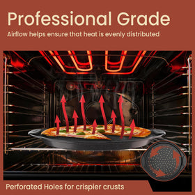BakkenMaster perforated design promotes even heat for crisp crusts.