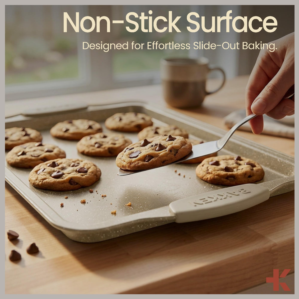 BAKKENMASTER nonstick coating promotes easy release of cookies and pastries.