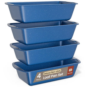 BAKKENMASTER 11-inch blue marble nonstick loaf pan for easy release and even browning.
