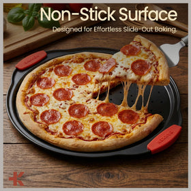 BAKKENMASTER pizza pan with oversized silicone handle for comfortable grip