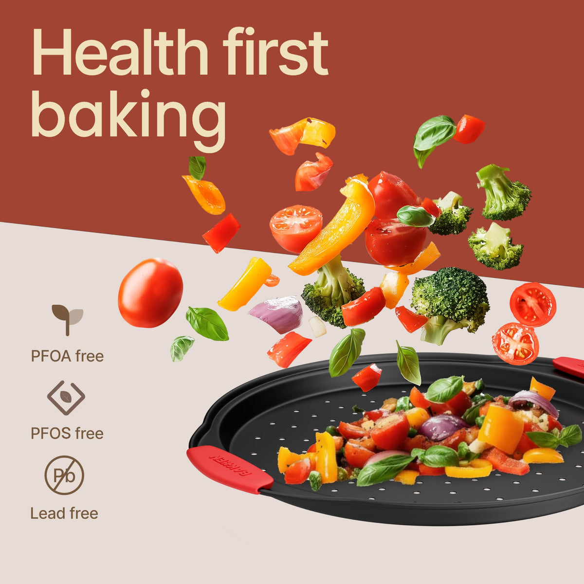 BAKKENMASTER perforated base promotes crisp crust and even bake