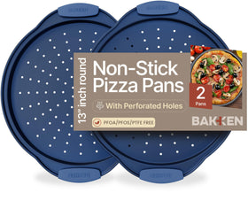 BAKKENMASTER round perforated blue pizza pan 2-pack for crispy crusts
