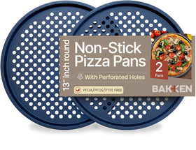 BAKKENMASTER pizza pan round perforated blue for crispy crust and even baking.
