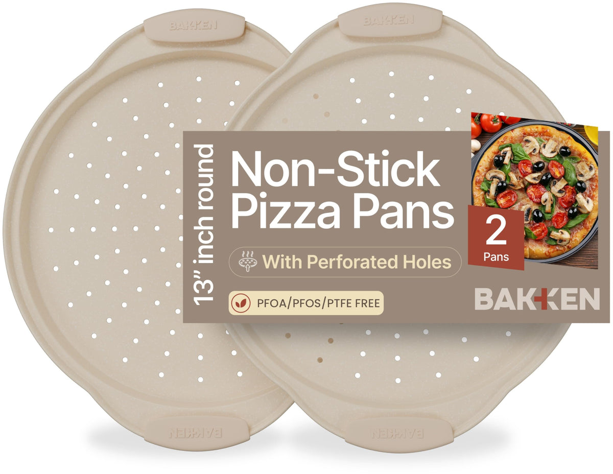 BakkenMaster pizza pan round perforated for crispy crusts and even heating.