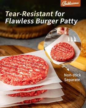 Baklicious 14x14 cm sheets fit burger presses for clean separation