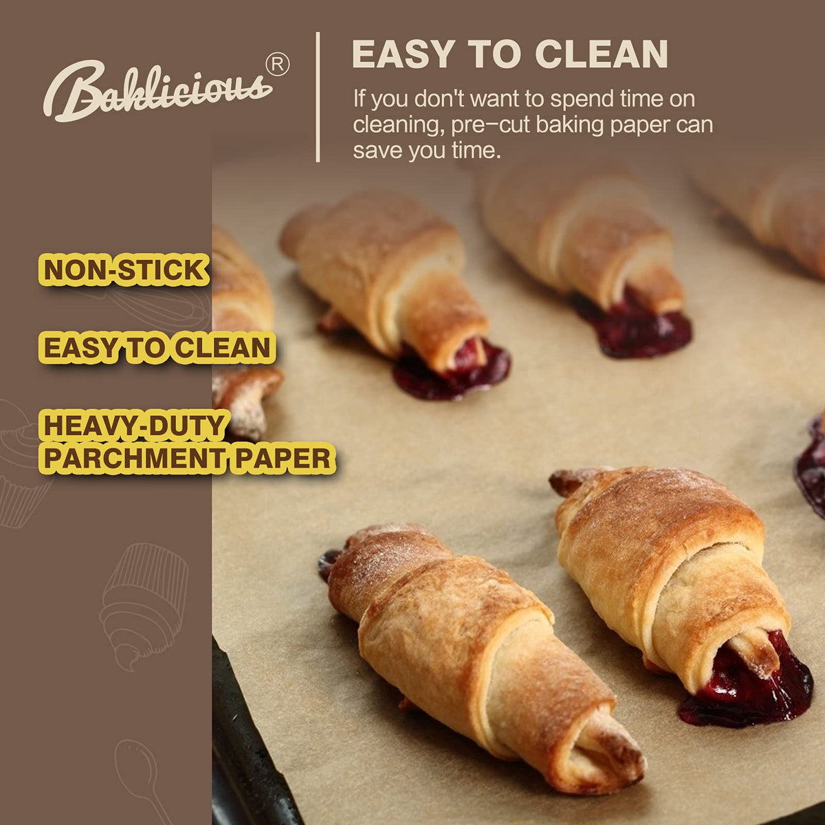 Baklicious cookies parchment sheets prevent sticking and promote even baking.
