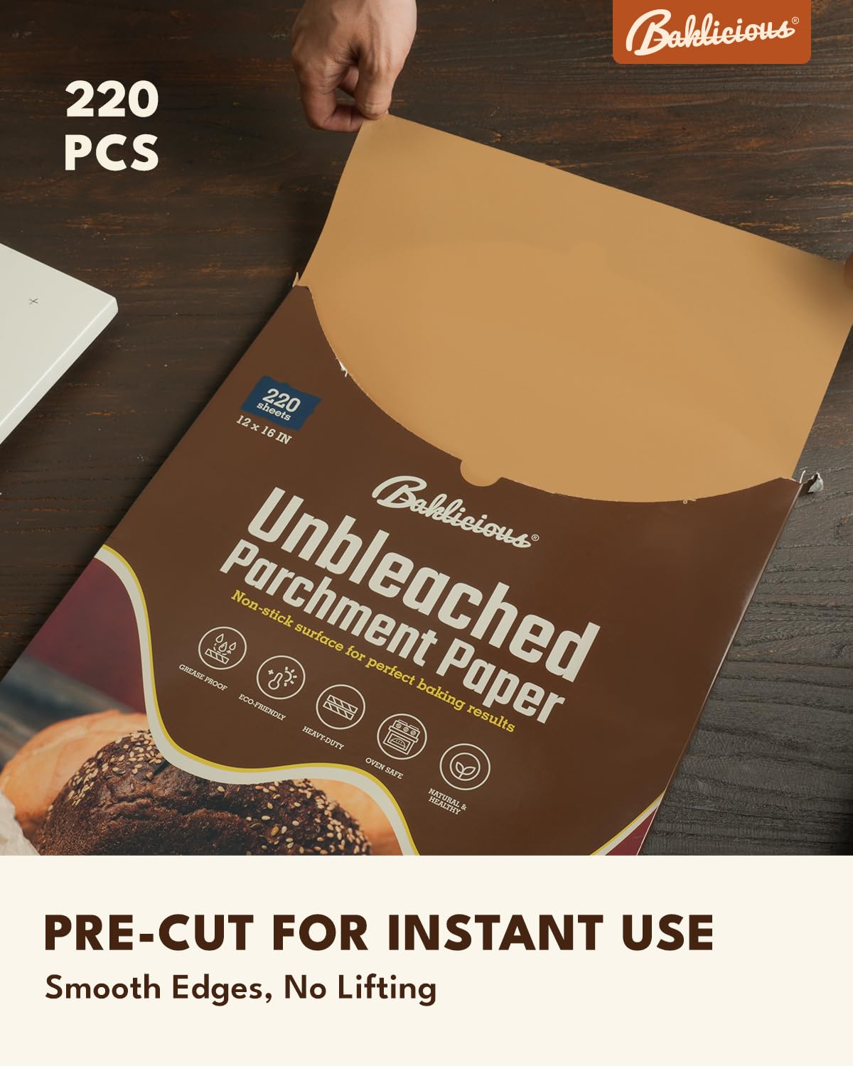 Baklicious heavy-duty 45gsm parchment paper for sturdy loaf and pastry handling