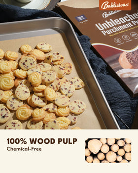 Baklicious parchment for oven and air fryer keeps trays clean.