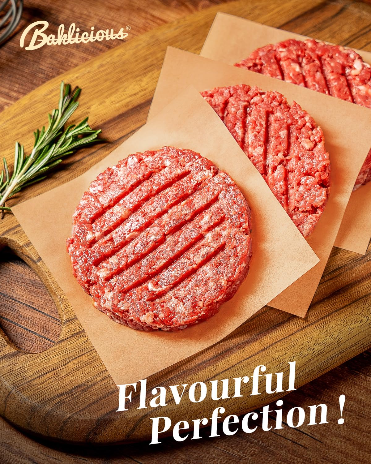 Baklicious Patty Paper double-coated silicone surface offers safe, non-stick handling.