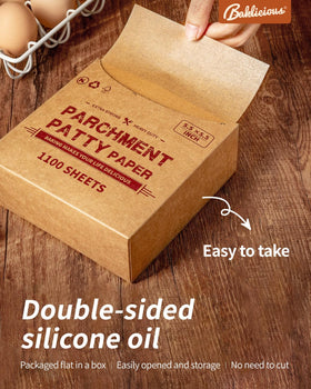 Baklicious Patty Paper storage box keeps sheets organized and within reach.