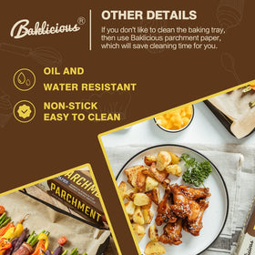 Baklicious temperature-resistant parchment paper works in ovens, toasters, and microwaves.