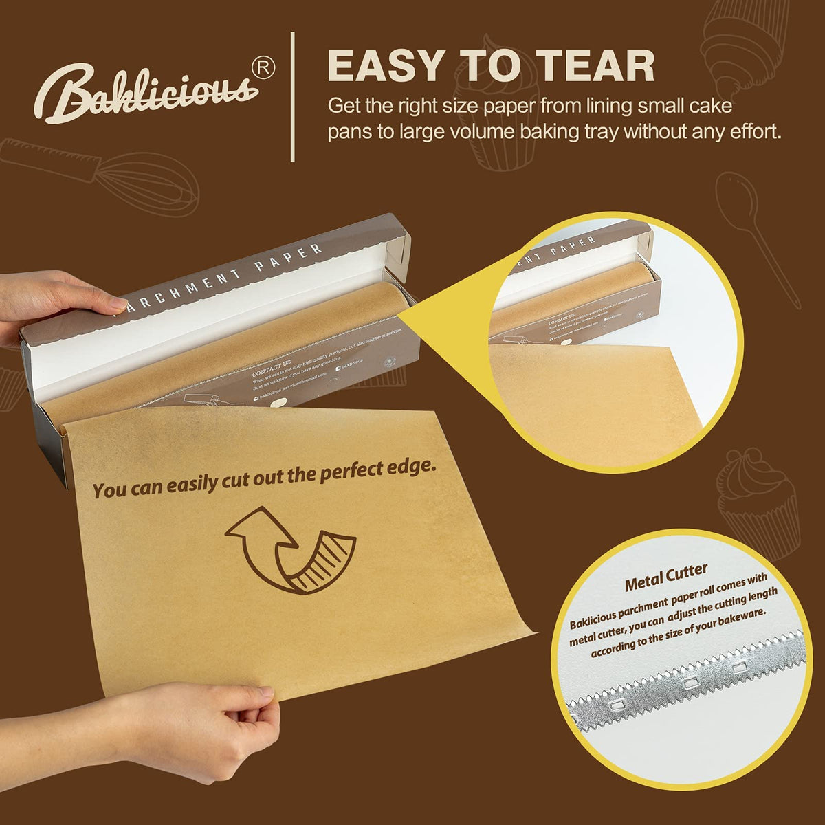 Baklicious thick parchment paper resists tearing during transfer and baking.
