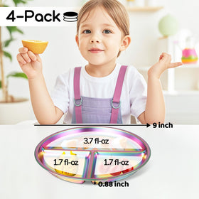 Bakpoco stainless steel toddler plate with rainbow finish, durable and kid-friendly.