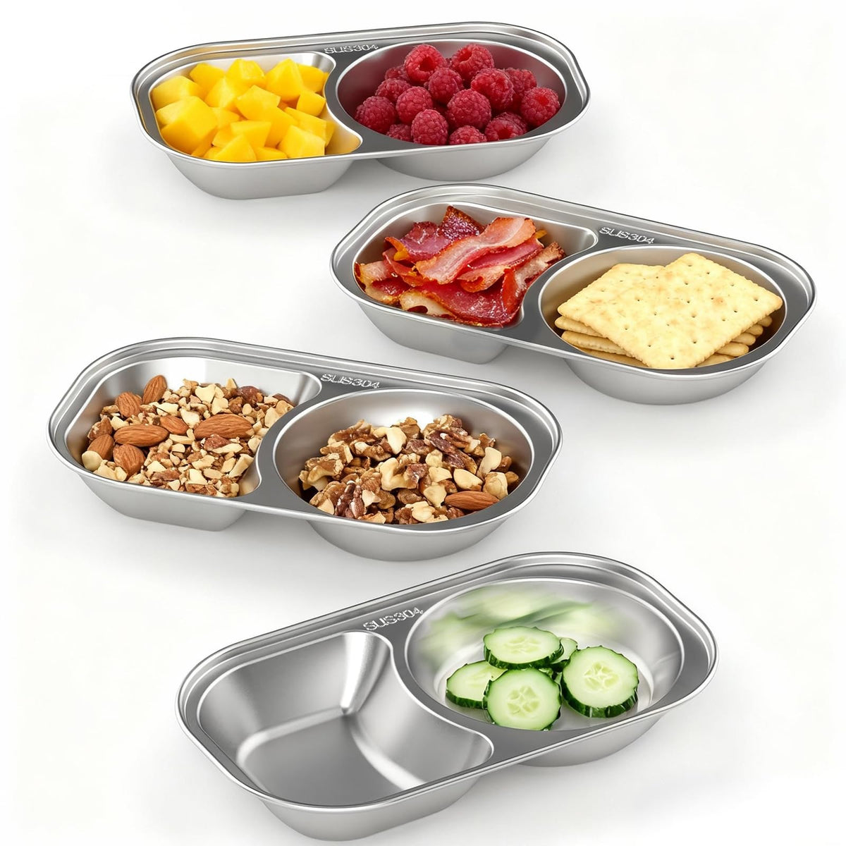 Bakpoco stainless steel toddler plates front view four-set for easy portion control
