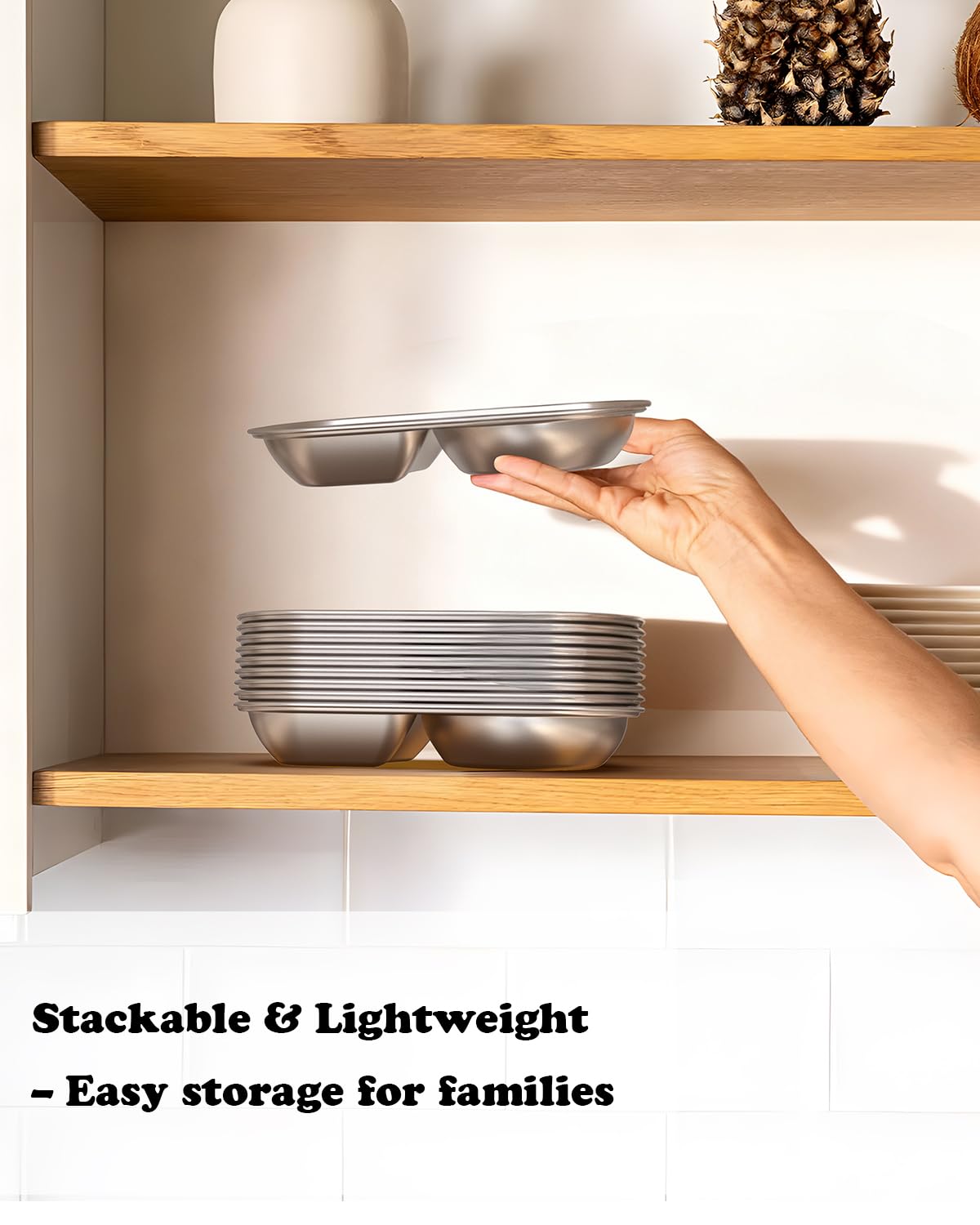 Bakpoco two-compartment plates illustrate dry vs wet separation for meals