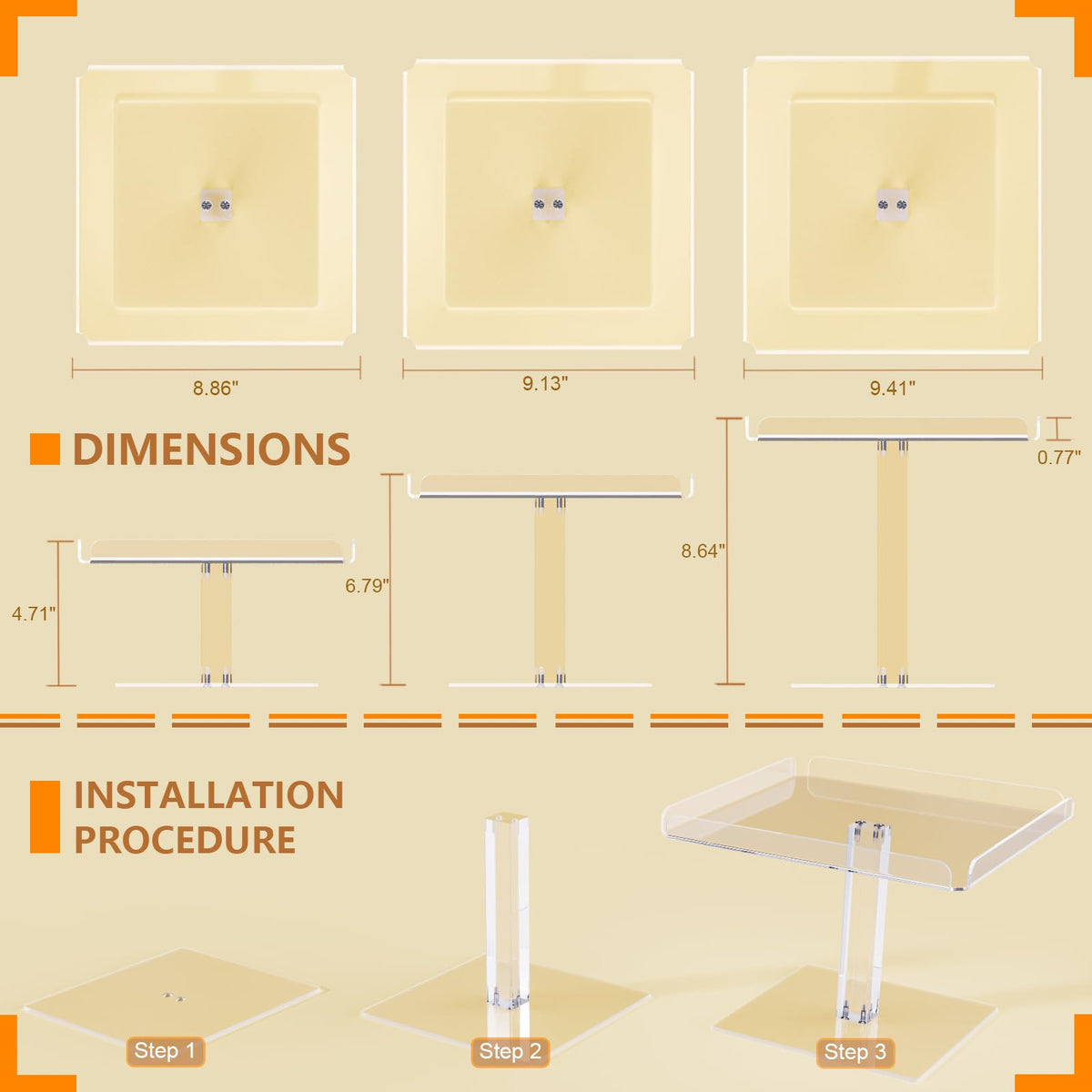 Bakzon sturdy clear acrylic stand provides stable support for loaded trays.