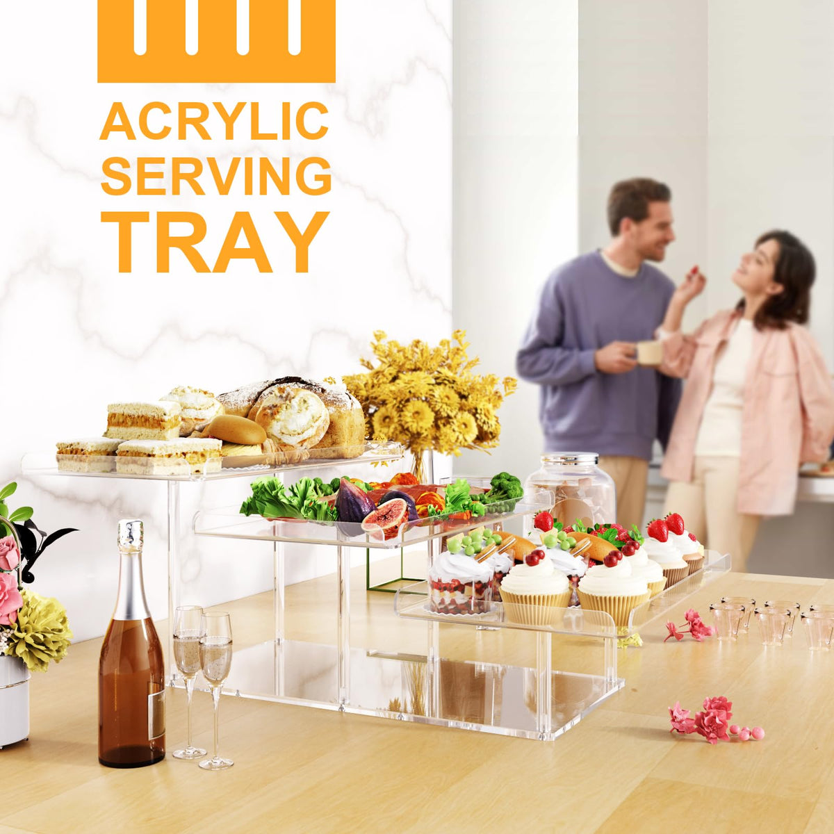 Bakzon versatile dessert display suitable for cupcakes, cookies, macarons, and fruits.