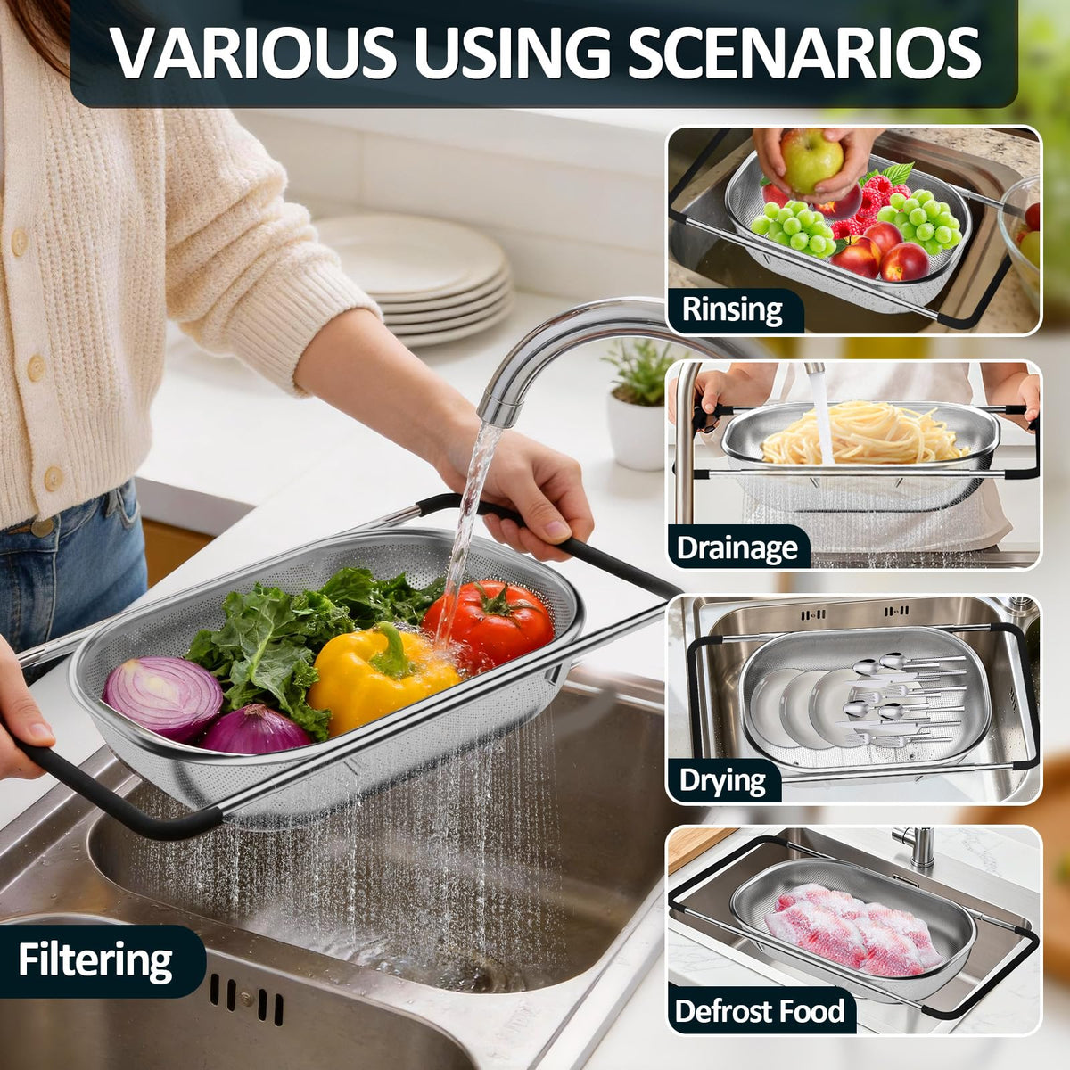 Balavina stainless steel sink strainer demonstrates premium build for daily rinsing.