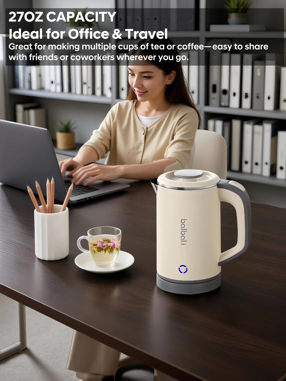 Balbali 27oz kettle with fast boil for quick tea.