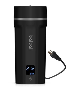 Balbali travel kettle front view shows a compact design for easy packing on trips.