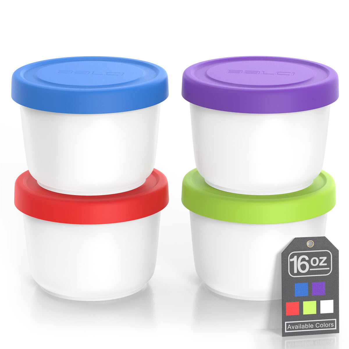 BALCI 16oz ice cream container with silicone lid for freezer storage.