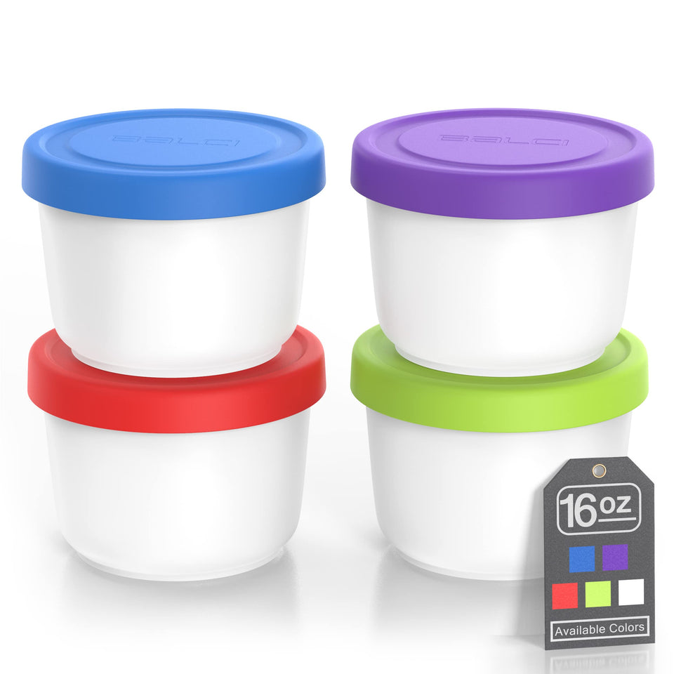BALCI 16oz ice cream container with silicone lid for freezer storage.