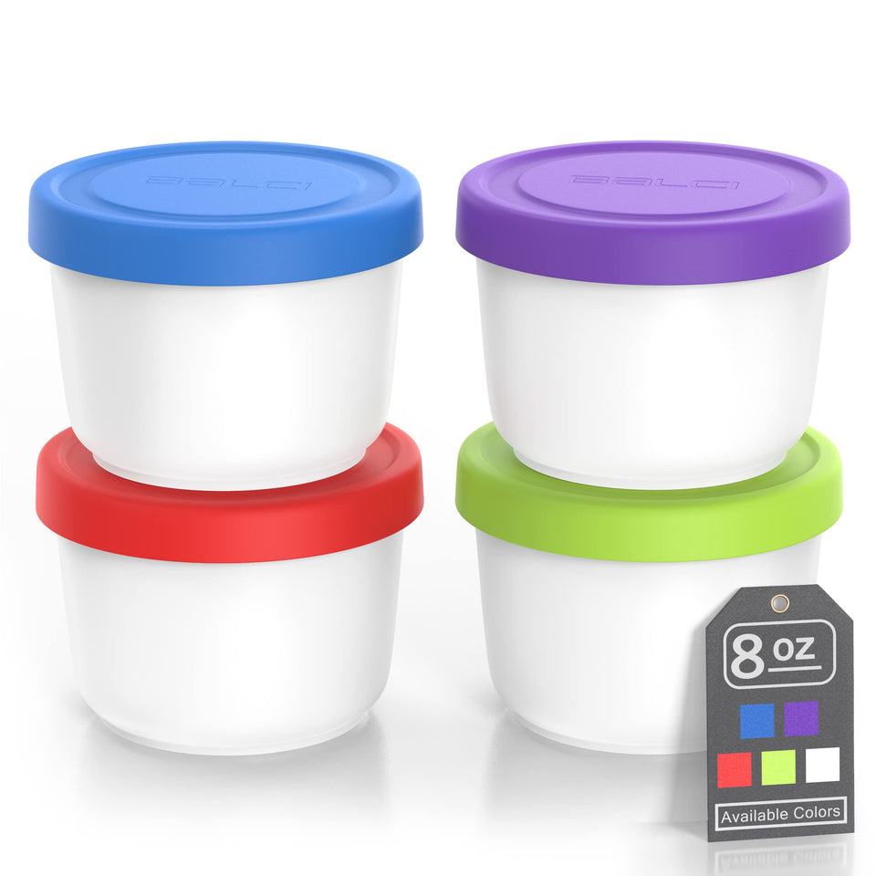 BALCI blue 8oz mini ice cream container with silicone lid for freezer storage
