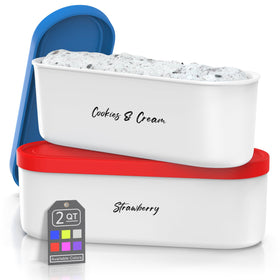 BALCI ice cream containers set with blue and red lids for freezer organization.
