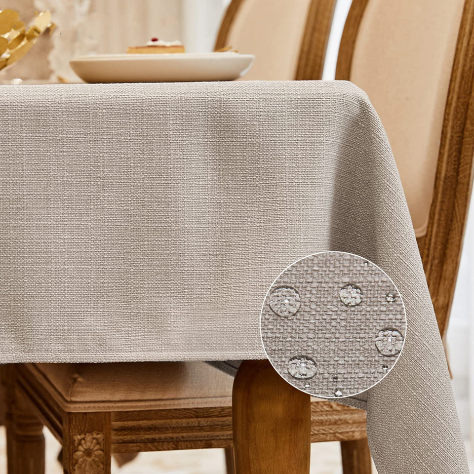Balcony and Falcon rectangle beige tablecloth 55x95 with elegant drape and stain resistance.