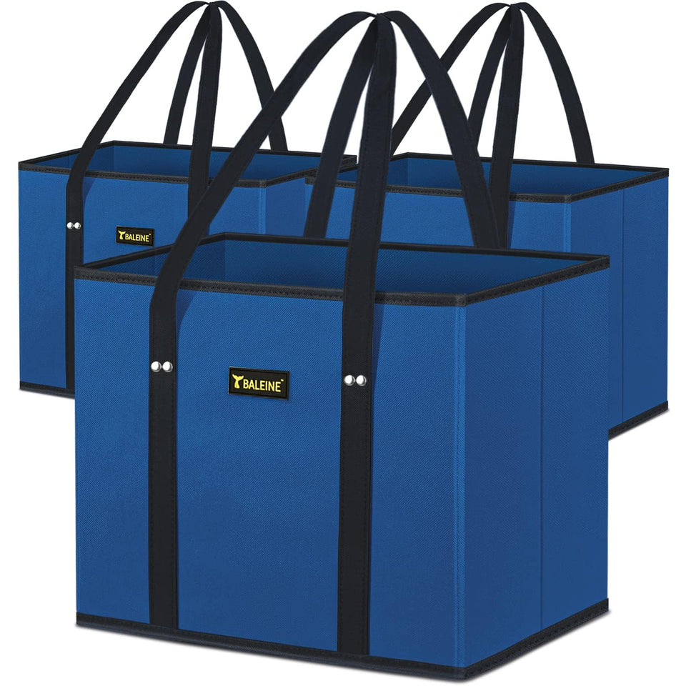 BALEINE 3-pack reusable grocery bags, foldable blue, ideal for clutter-free shopping