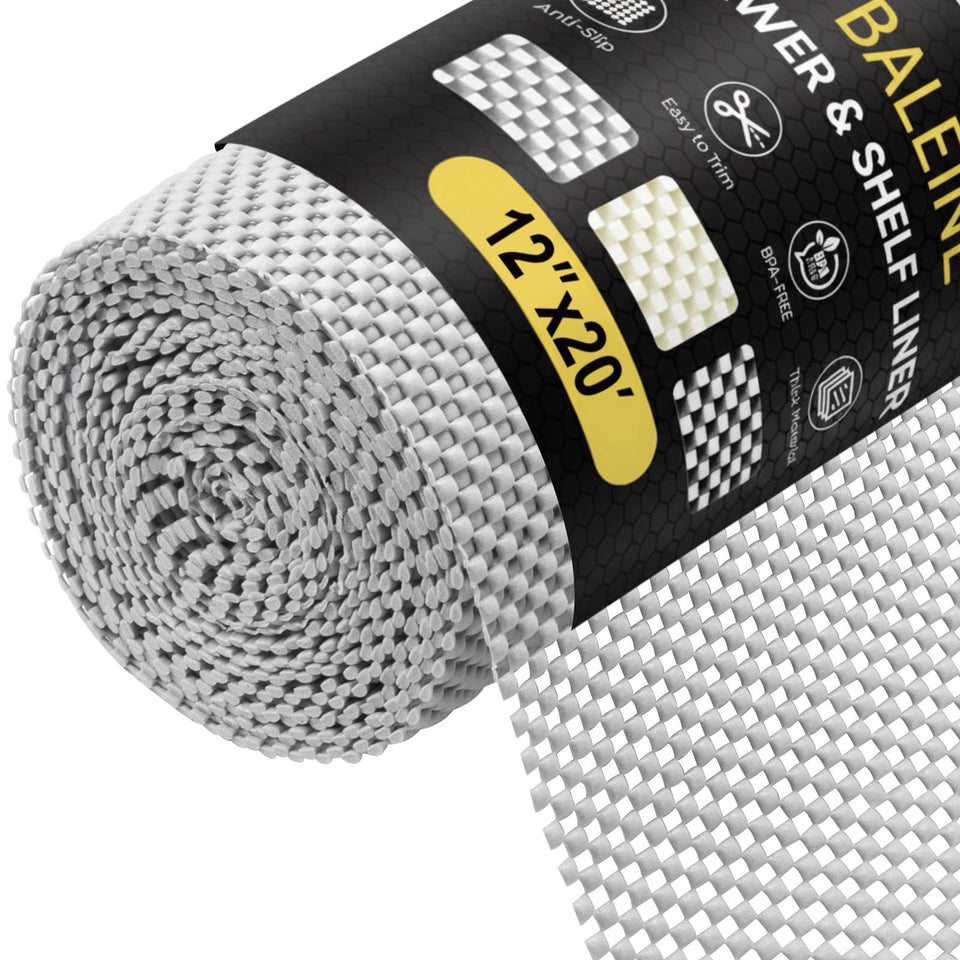BALEINE cabinet liner gray in a drawer showing strong non slip grip