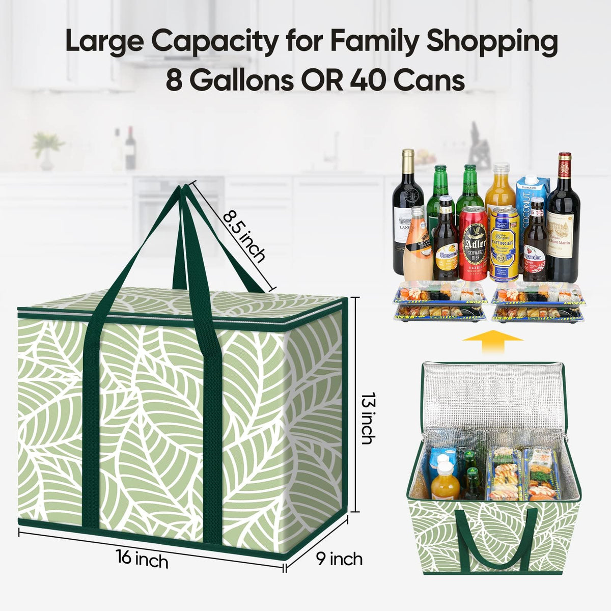 BALEINE large insulated bag 16x13x9 supports heavy items and organized packing.