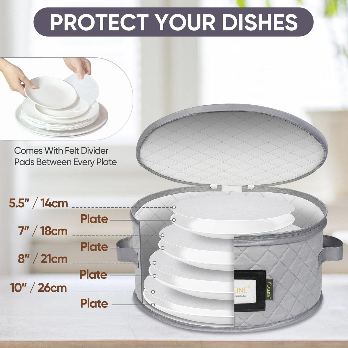 BALEINE padded lining protects dinnerware from scratches