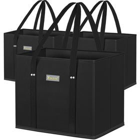 BALEINE 3Pk reusable grocery bags foldable black for easy storage and transport