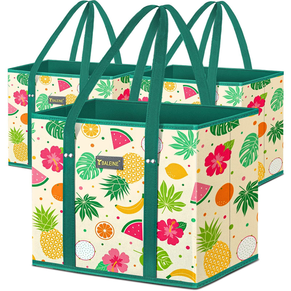 BALEINE 3Pk foldable Hawaiian brunch bags for organized market shopping.