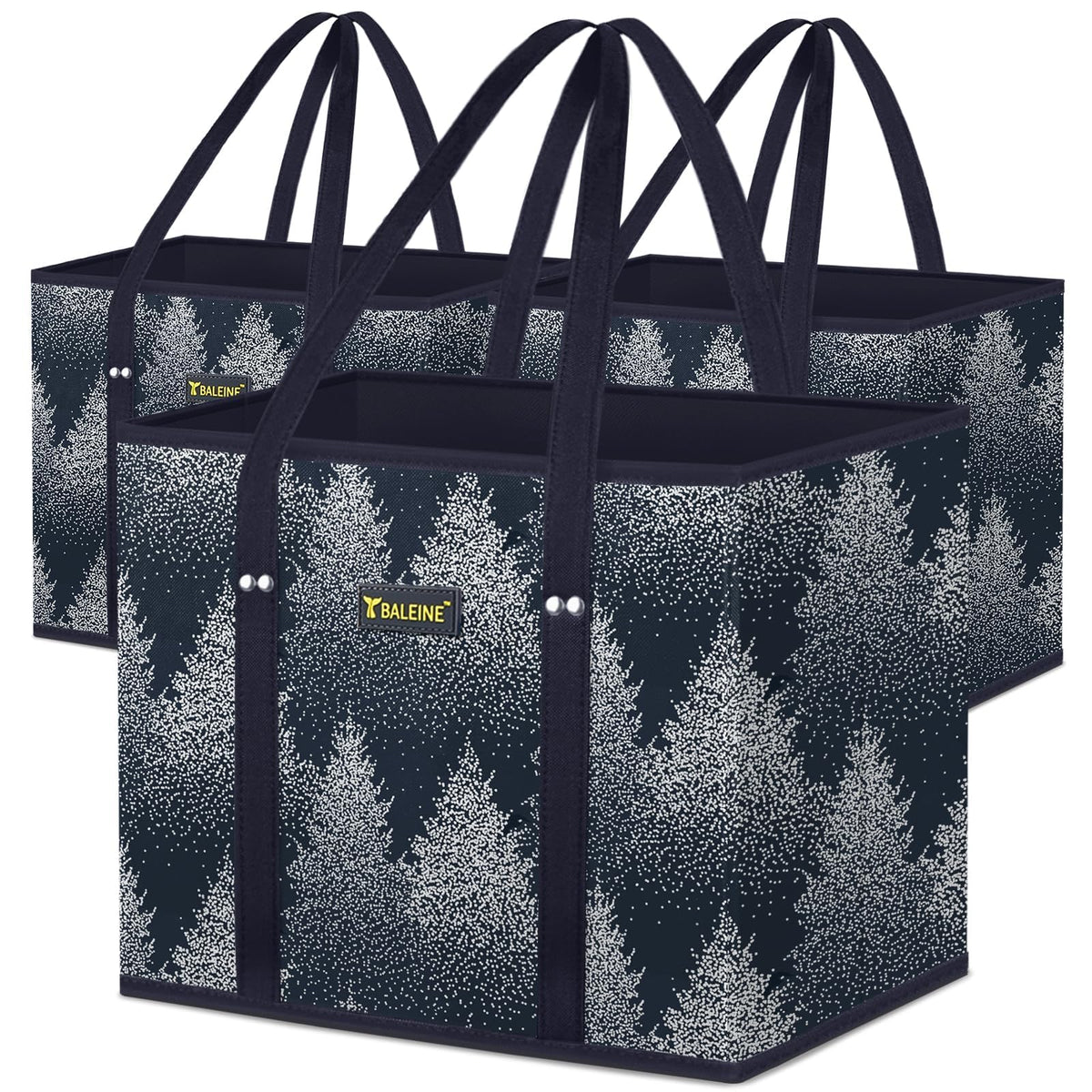 BALEINE 3Pk reusable grocery bags folded for compact, portable storage.
