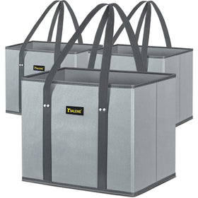 BALEINE 3PK gray reusable bags folded for compact storage and easy transport.