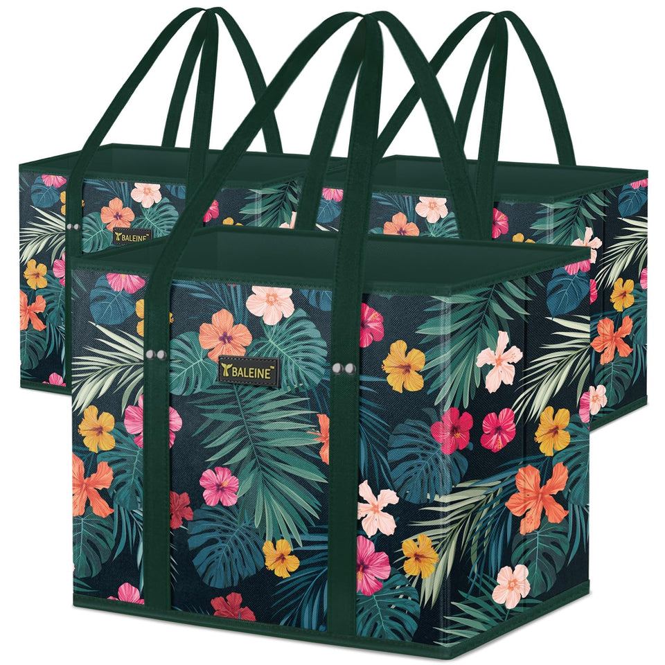 BALEINE Blossom 3pk foldable bags with sturdy construction for heavy groceries.