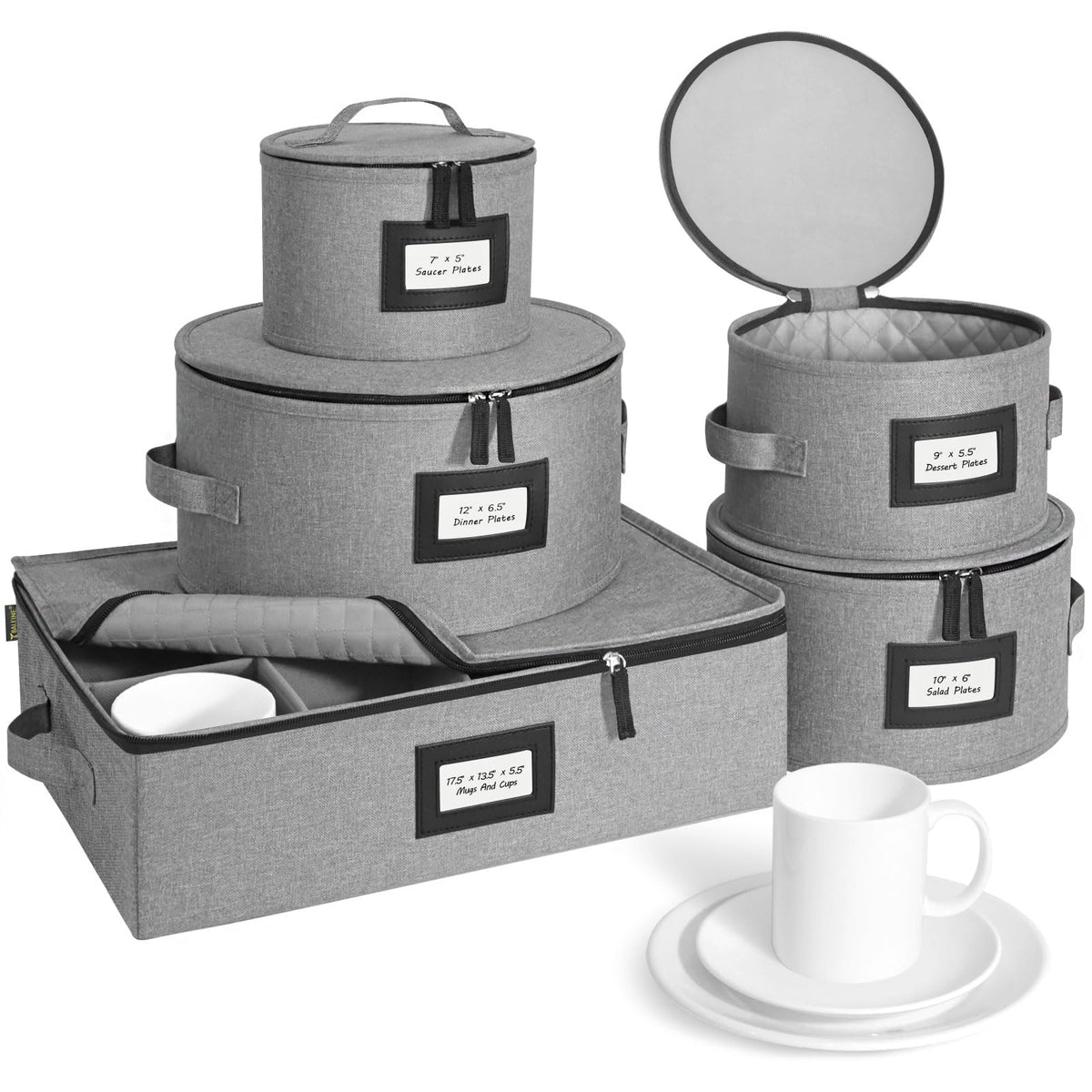 BALEINE china storage container in hard shell grey protects dishes during moves.