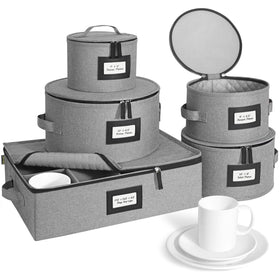BALEINE china storage container in hard shell grey protects dishes during moves.