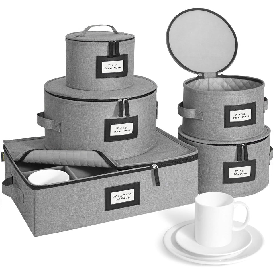 BALEINE china storage container in hard shell grey protects dishes during moves.