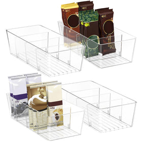 BALEINE clear bin with three removable dividers for pantry organization.