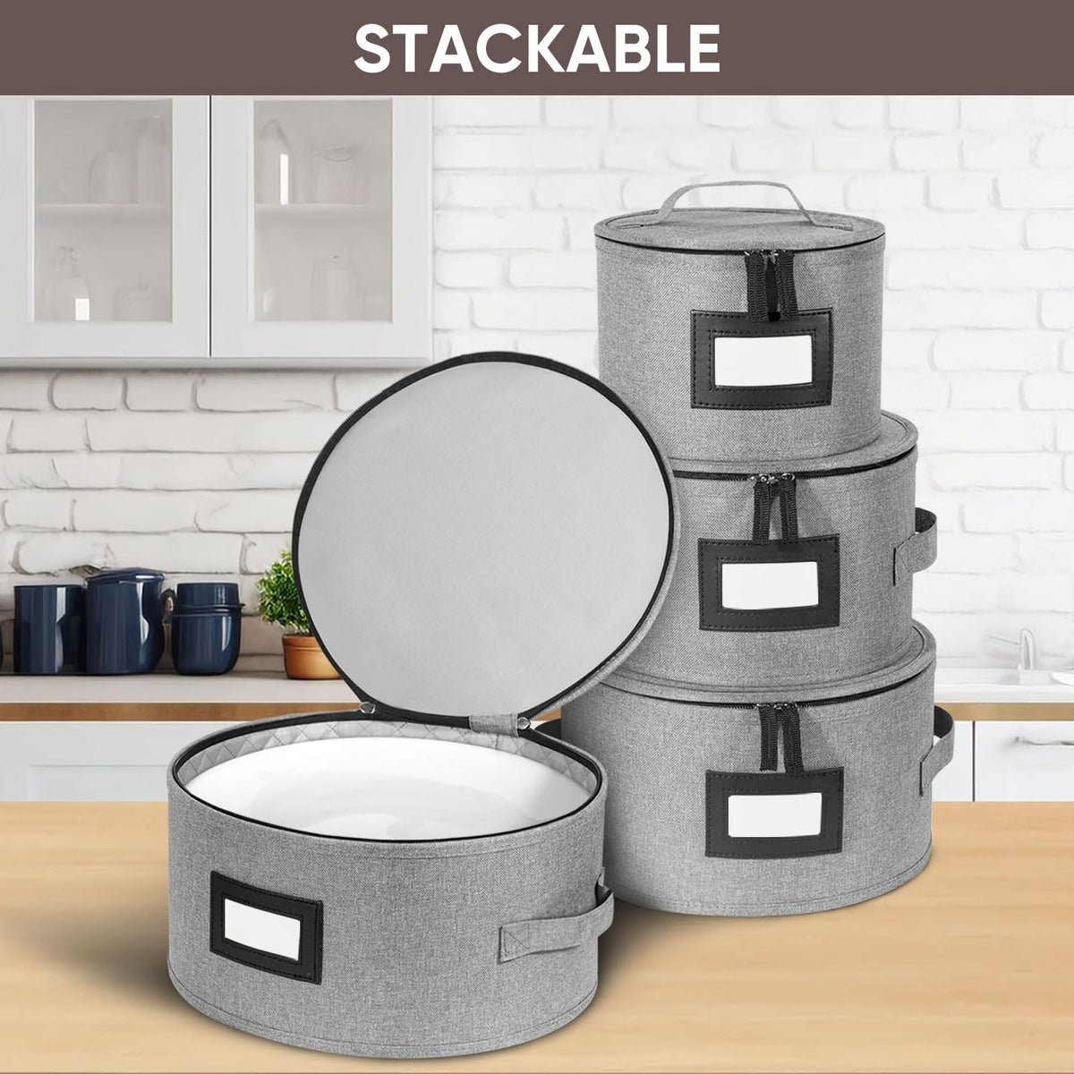 BALEINE grey hard-shell exterior protects fragile dinnerware.
