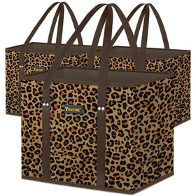 BALEINE Leopard 3Pk foldable bags demonstrate compact storage for quick grocery trips.