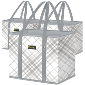 BALEINE plaid check tote folded for compact storage and eco-friendly reuse