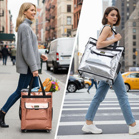 Balene rolling tote bag shown from the side for easy transport.