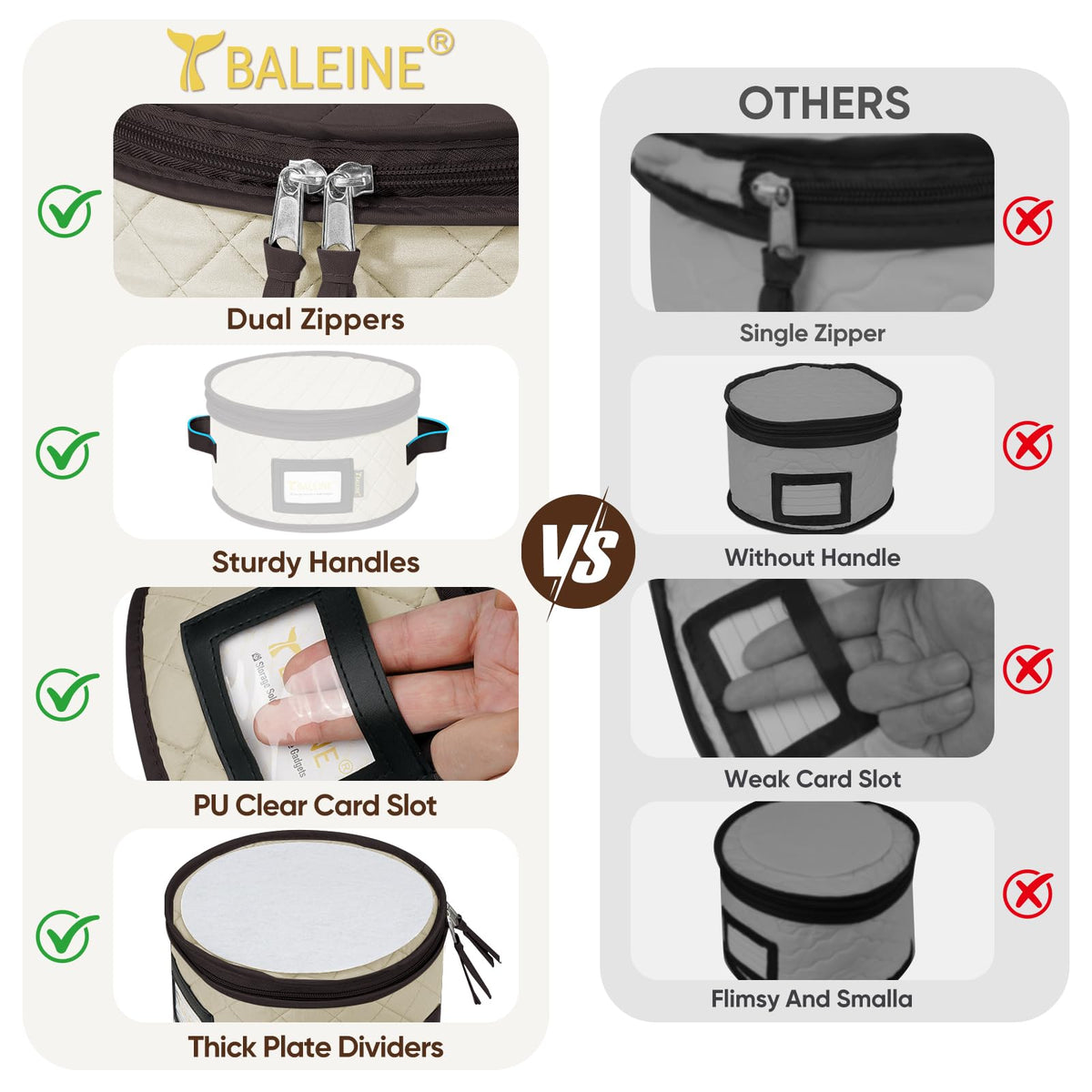 BALEINE soft lining minimizes scratches on dishes during storage.