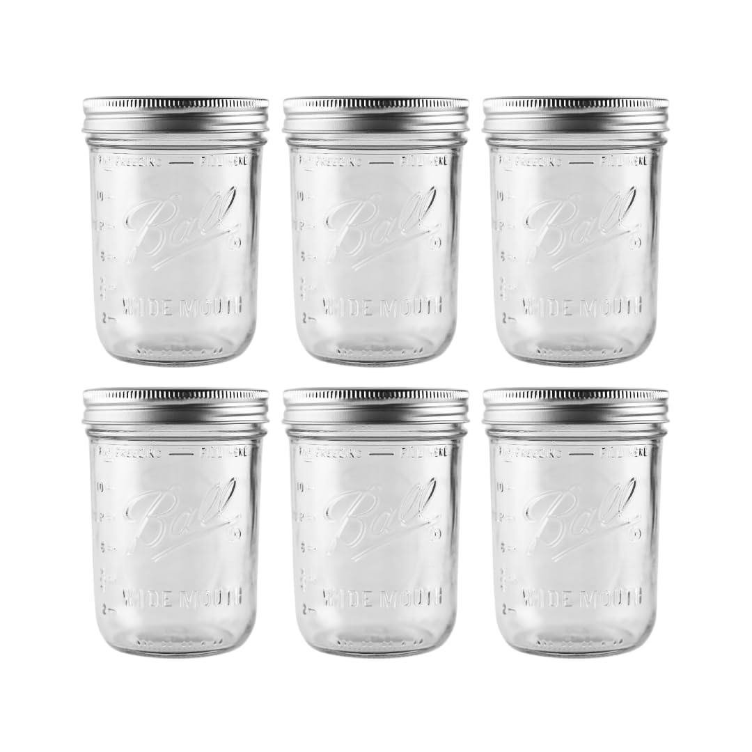 Ball 16oz wide-mouth mason jar with airtight lid for canning and fermentation.