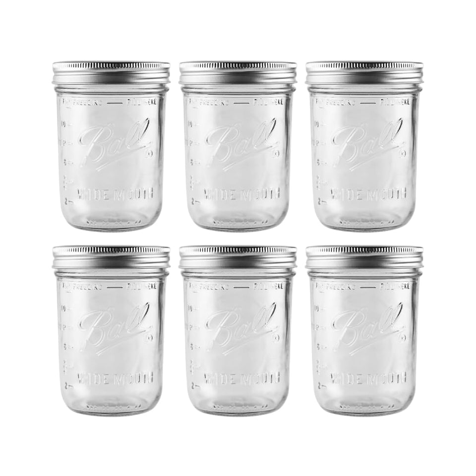 Ball 16oz wide-mouth mason jar with airtight lid for canning and fermentation.